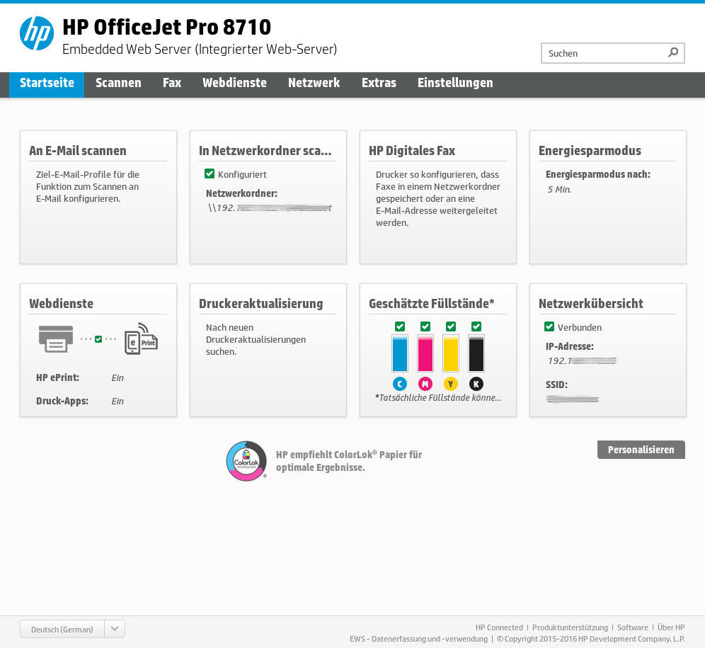 HP OfficeJet Pro 8715 - EWS - Tintenverwaltung